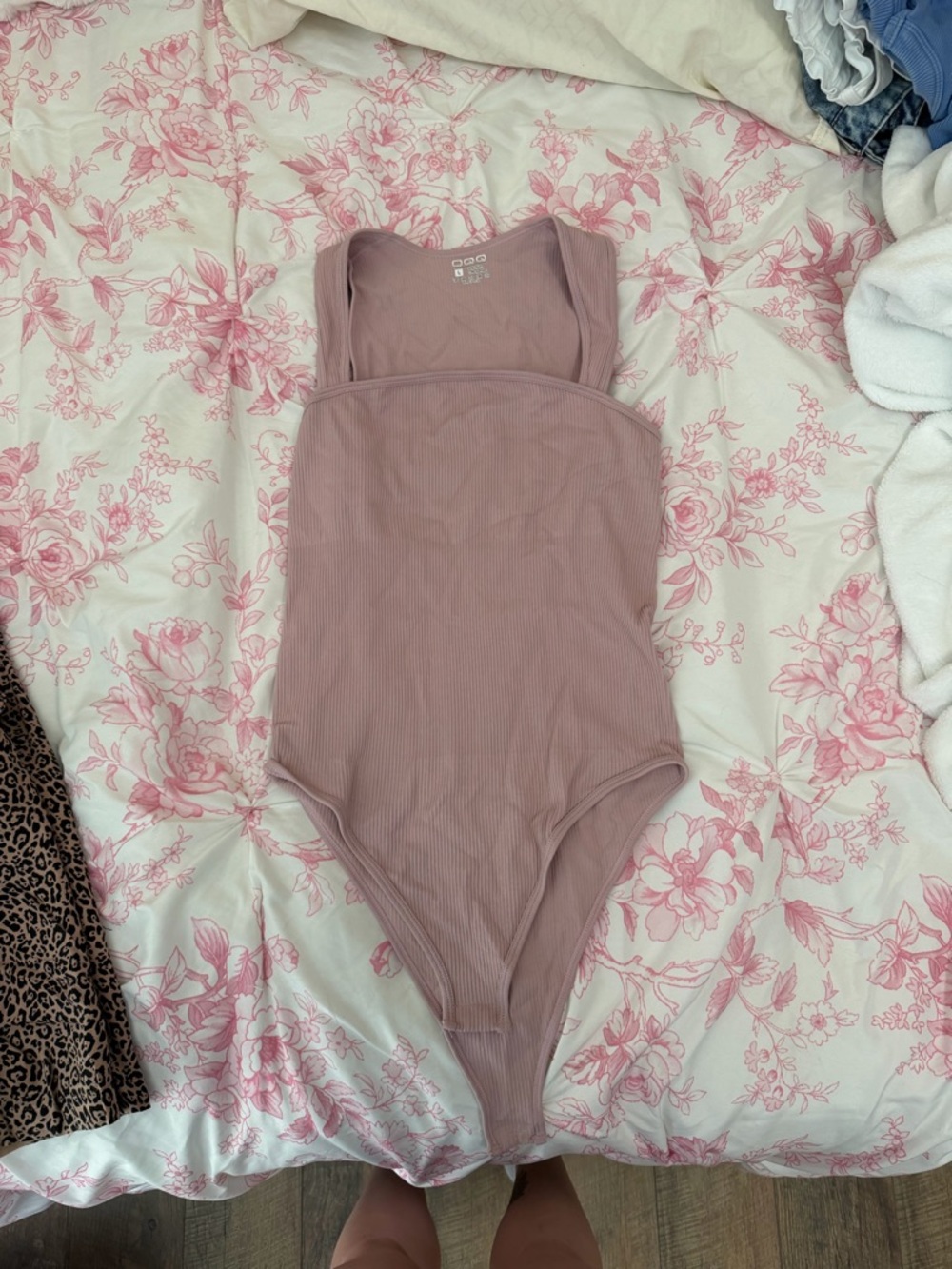 OQQ Ribbed One-Piece Bodysuit - Mauve